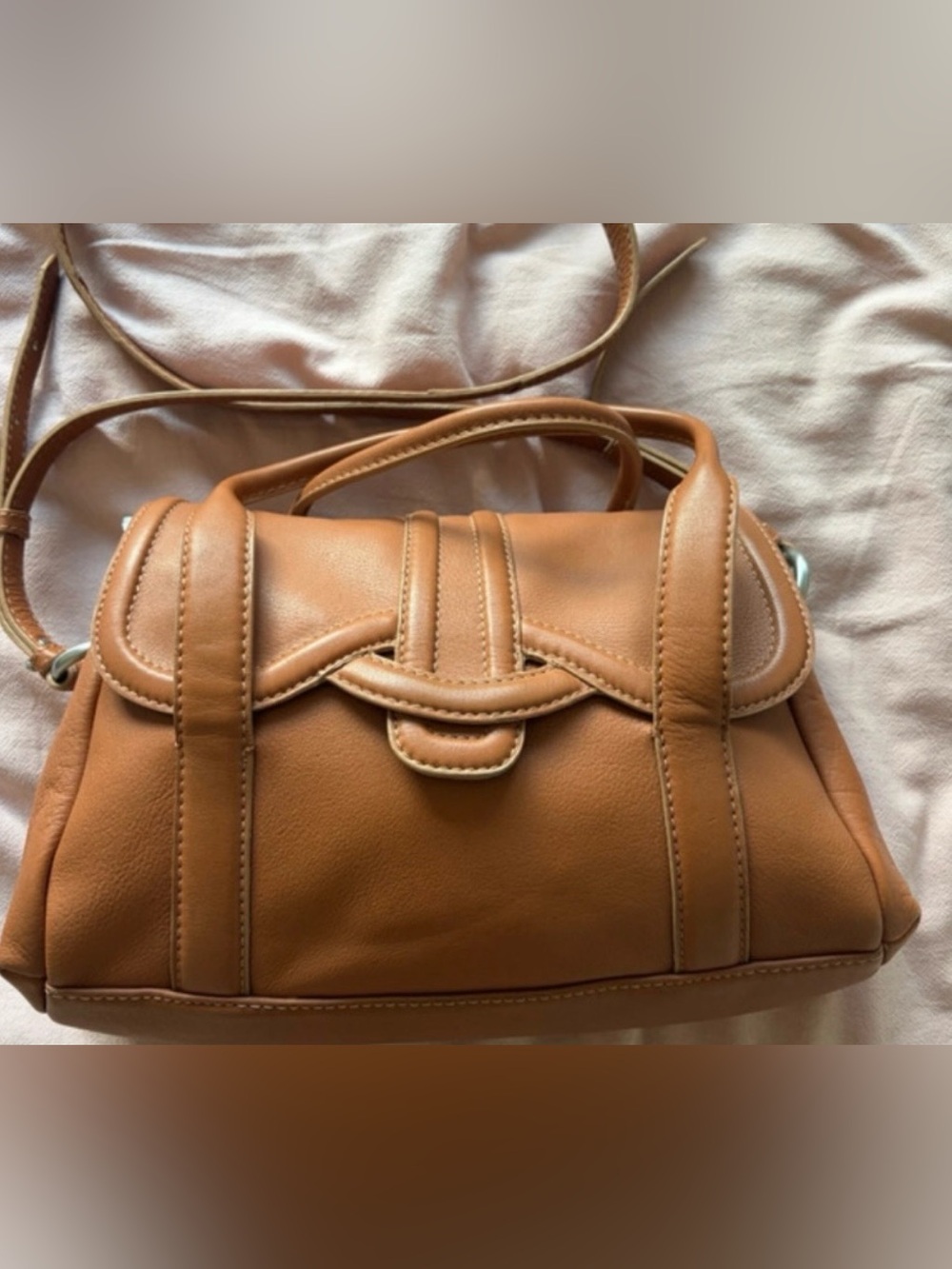 Radley London Cheadle Tan Leather Satchel Crossbody Bag Height 9” x 13” Width